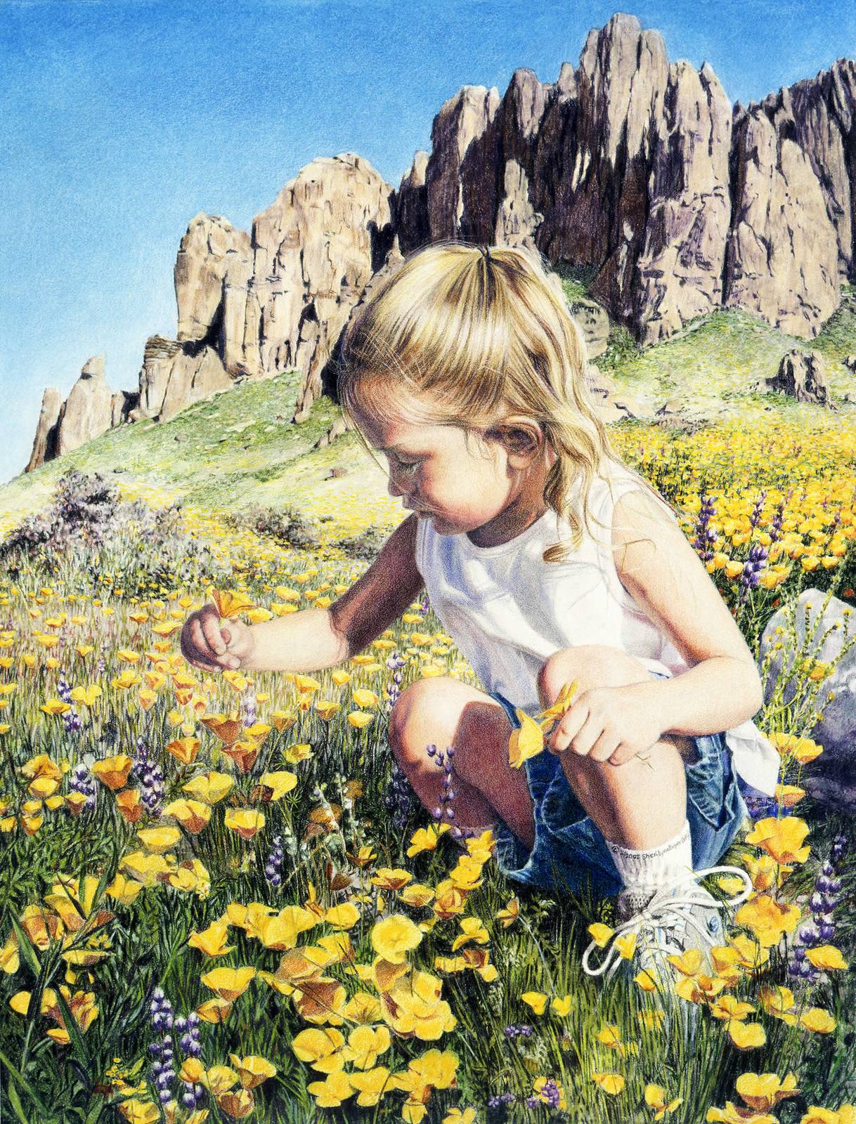 Colored Pencil Sgraffito Example "Desert Flower" By Sheri Lynn Boyer Doty
