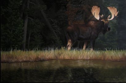 A finished oil painting of a moose
