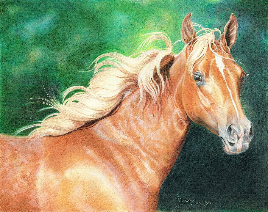Watercolor Painting Of A Horse Grazing The Field