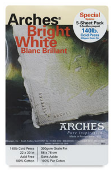 Arches Watercolor Paper 140 Lb. Cold Press Bright White 22 In. X